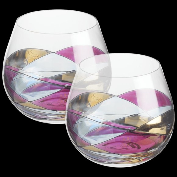 Antoni Barcelona 2-Piece Stemless Balloon Wine Glasses RED LINE NEW IN BOX - Picture 2 of 3